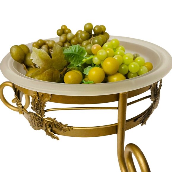 Vintage Brass Glass Fruit Bowl with Decorative Grapes Pinecone Design Elegant Ho - Picture 2 of 9